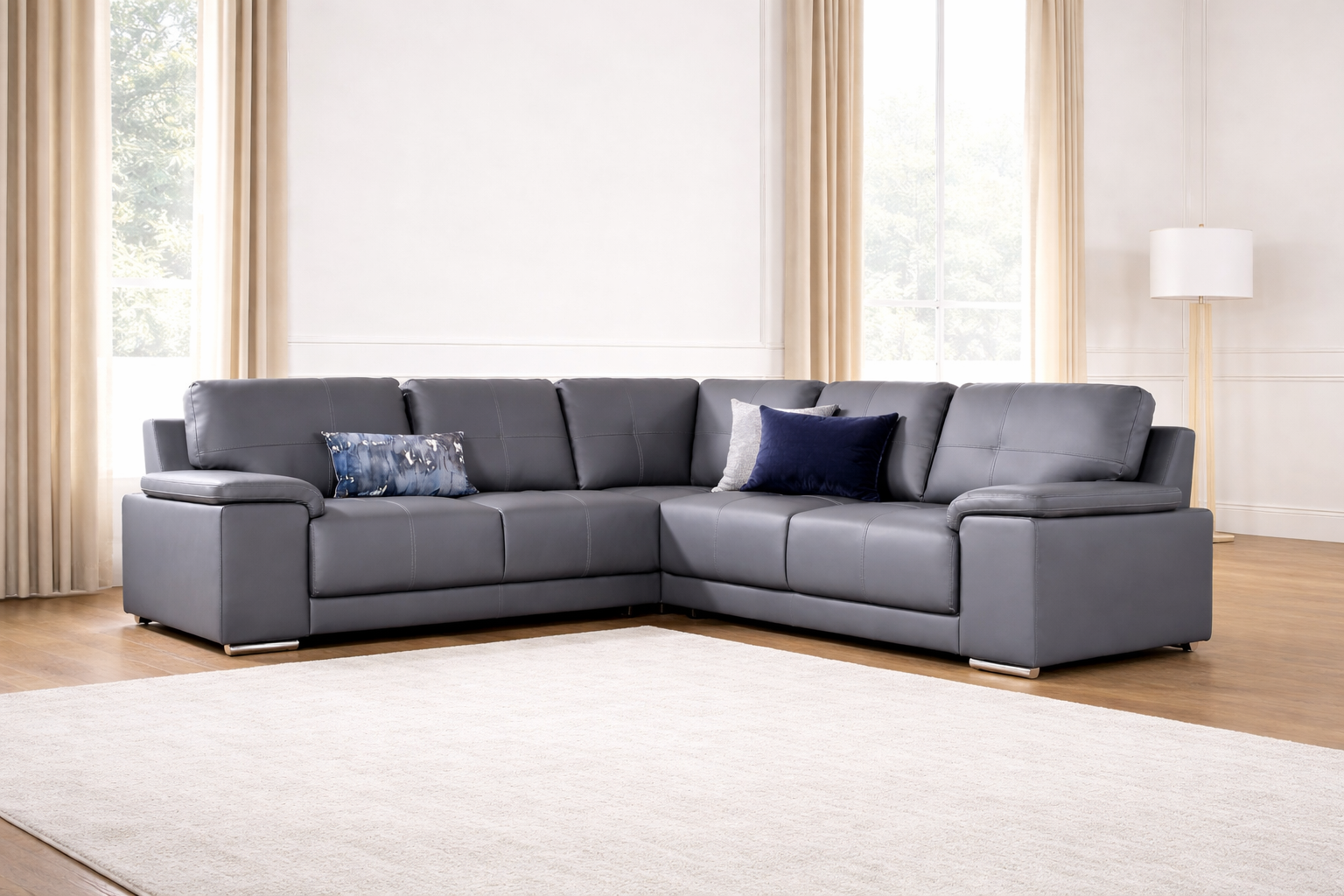 Kansas Corner Sofa – Black & Grey Premium Faux Leather | Modern L-Shape Sofa