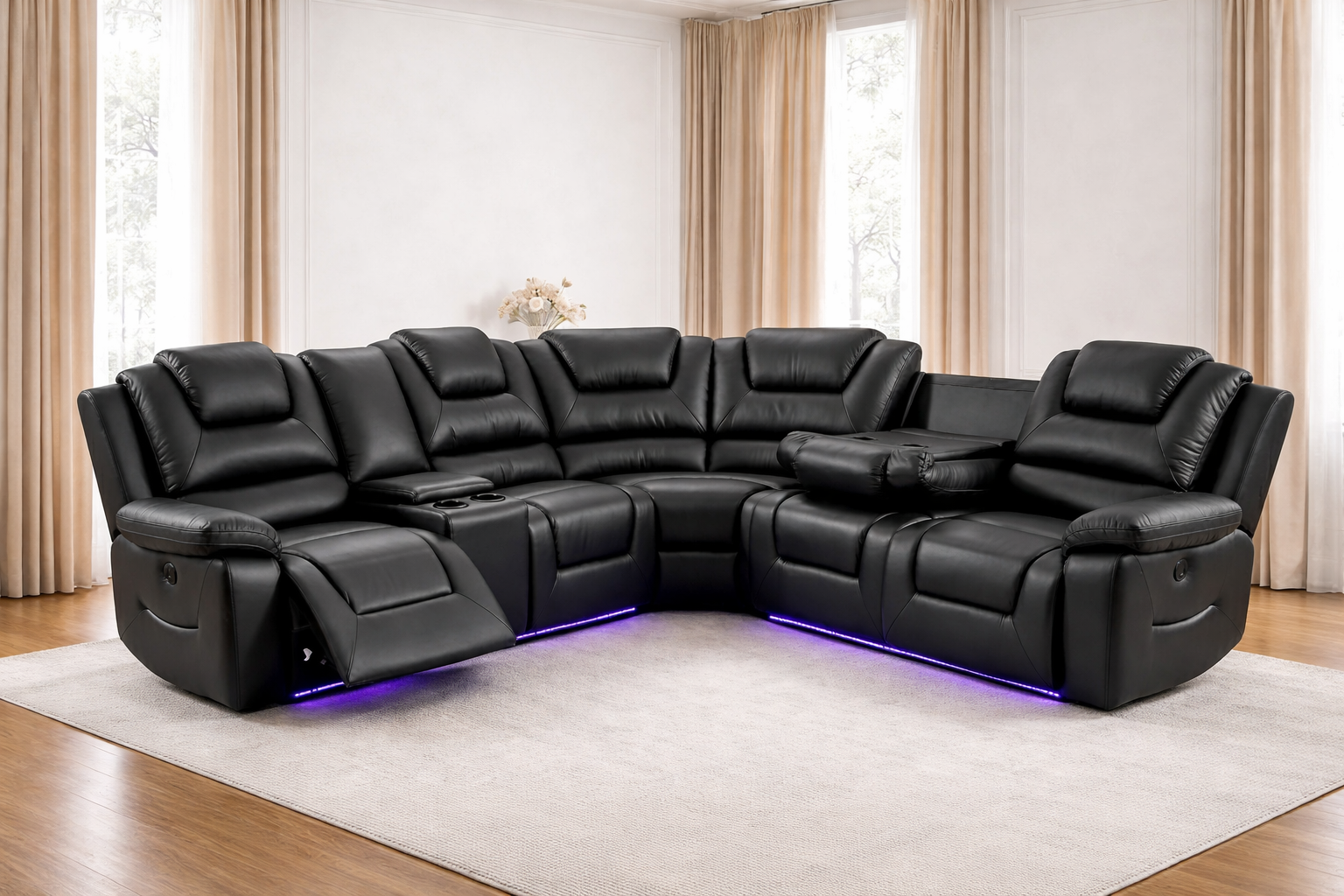 Virelli Corner 5 Seater Electric Recliner Sofa Set Black Leather