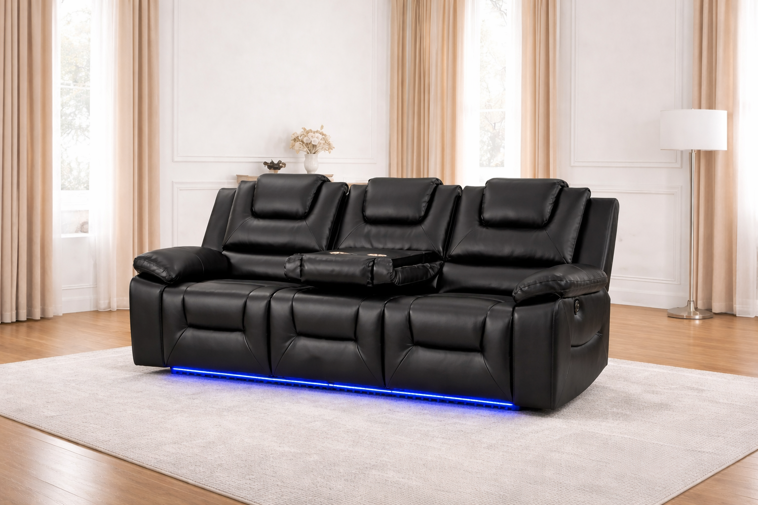 Virelli 3+2 Seater Electric Recliner Sofa Set Black Leather